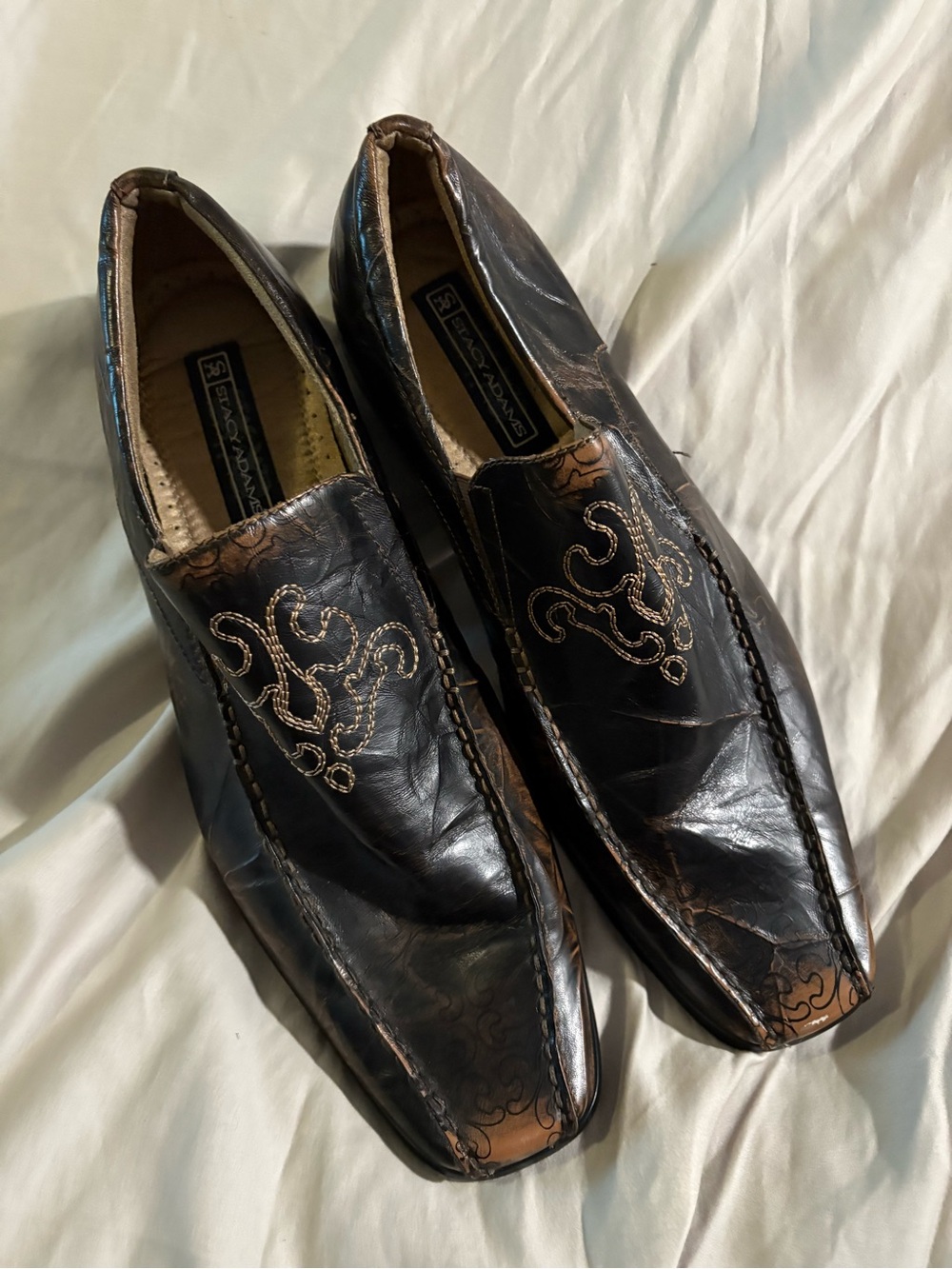 Stacy Adams Black and Brown Embossed Slip-On Loafers